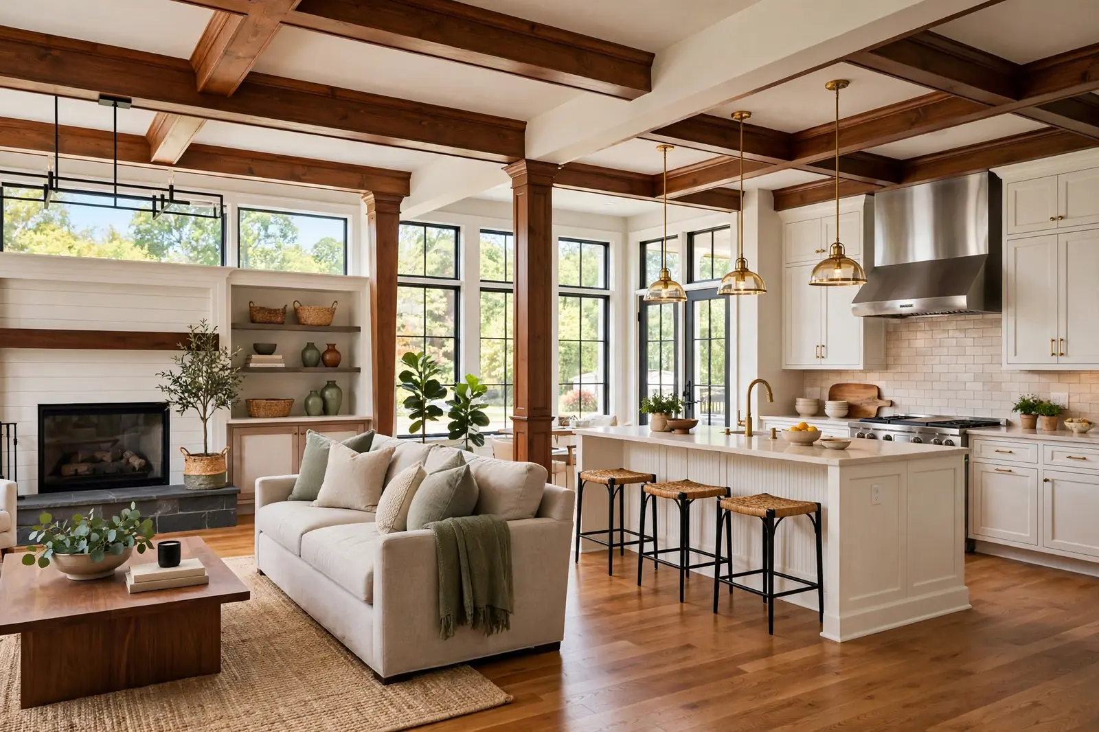 Open concept kitchen remodel in Roswell Atlanta GA with wall removal and island seating